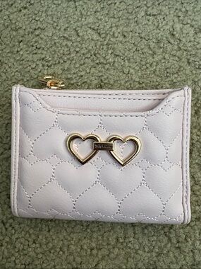 Juicy Couture Light Pink Quilted Heart Card Holder with Gold Double-Heart Logo